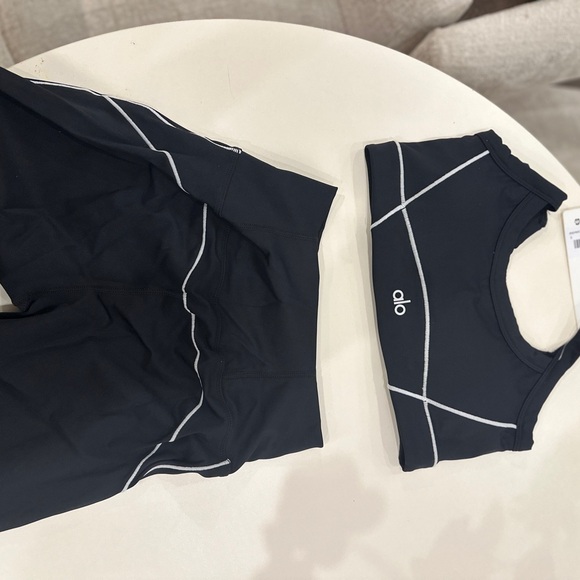 ALO Yoga Black Top with White Accents - Picture 2 of 4